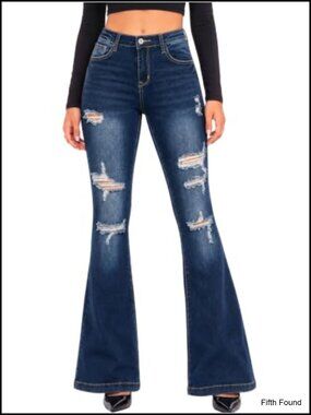 Women's Mid Rise Flare Bell Bottom Jeans Stretch Denim Retro Y2K